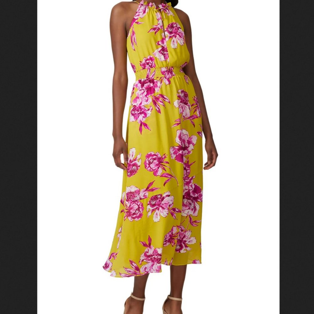 GREAT JONES Women's Floral Neck Tie Sleeveless Maxi Dress Size XL In Yellow